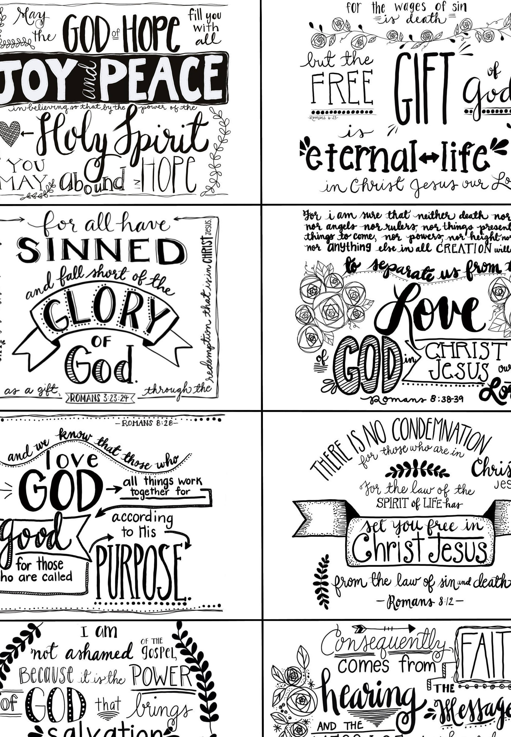 Romans Scripture Cards: Black & White Christian Prints (Digital in Black and White Printable Bible Verses