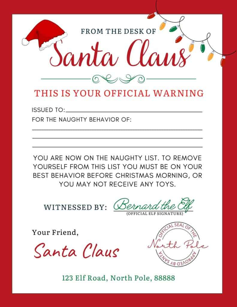 Santa Warning Letter {Free Printable} - Add A Little Adventure with Warning Letter From Santa Free Printable