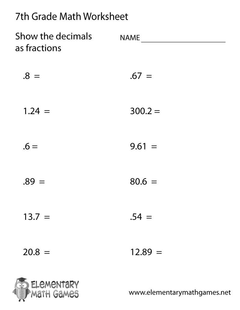 Seventh Grade Decimals Worksheet inside 7Th Grade Worksheets Free Printable