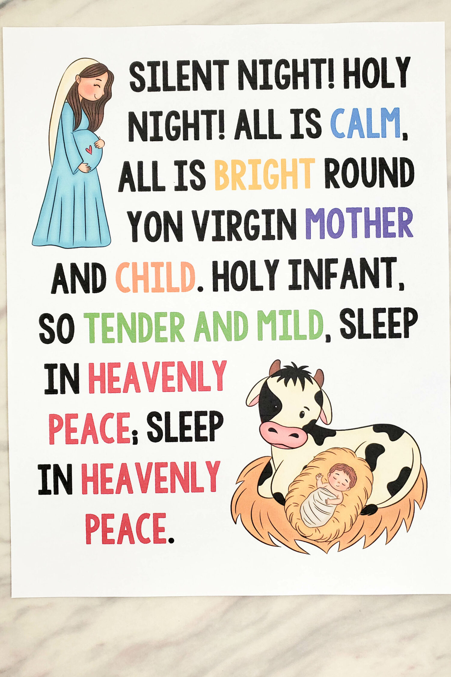 Silent Night Flip Chart & Lyrics - Primary Singing inside Silent Night Lyrics Free Printable
