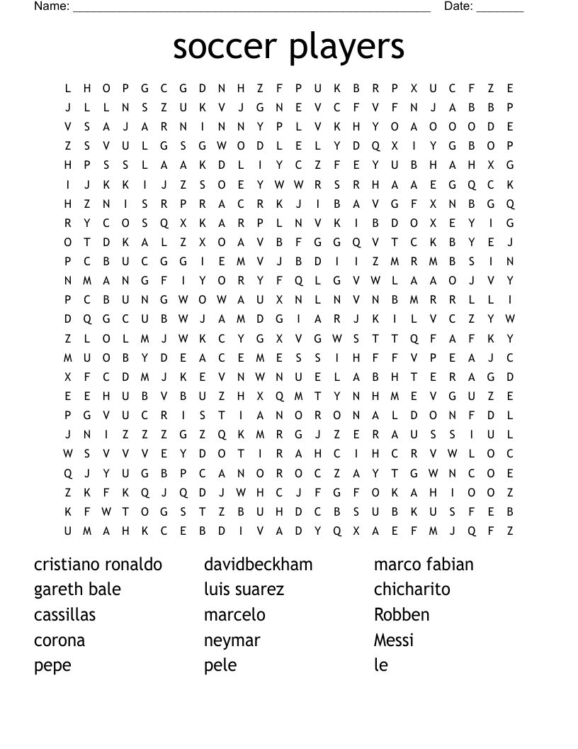 Soccer Players Word Search - Wordmint for Soccer Word Search Printable