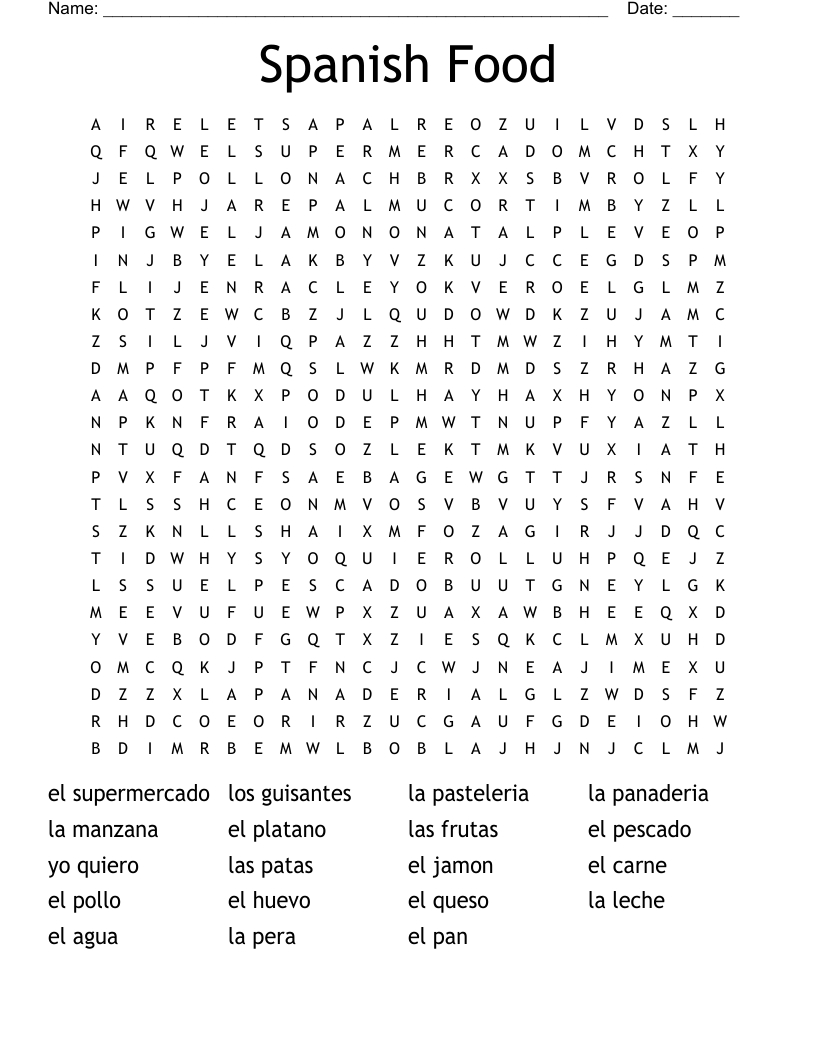 Spanish Food Word Search - Wordmint pertaining to Spanish Word Search Free Printable