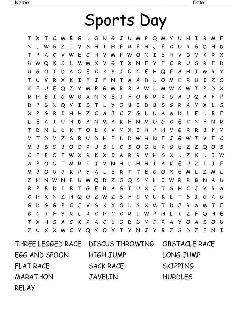 Sports Day Word Search - Wordmint throughout Word Search Puzzles Sports Printable