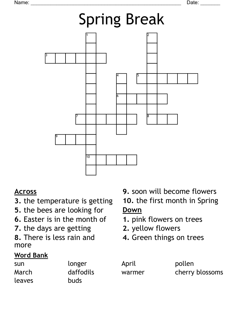Spring Break Crossword - Wordmint with Spring Break Crossword Puzzle Printable