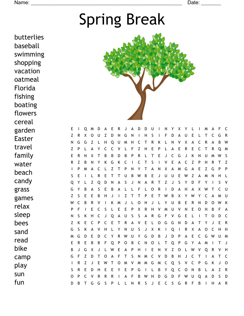 Spring Break Word Search - Wordmint within Spring Break Word Search Free Printable