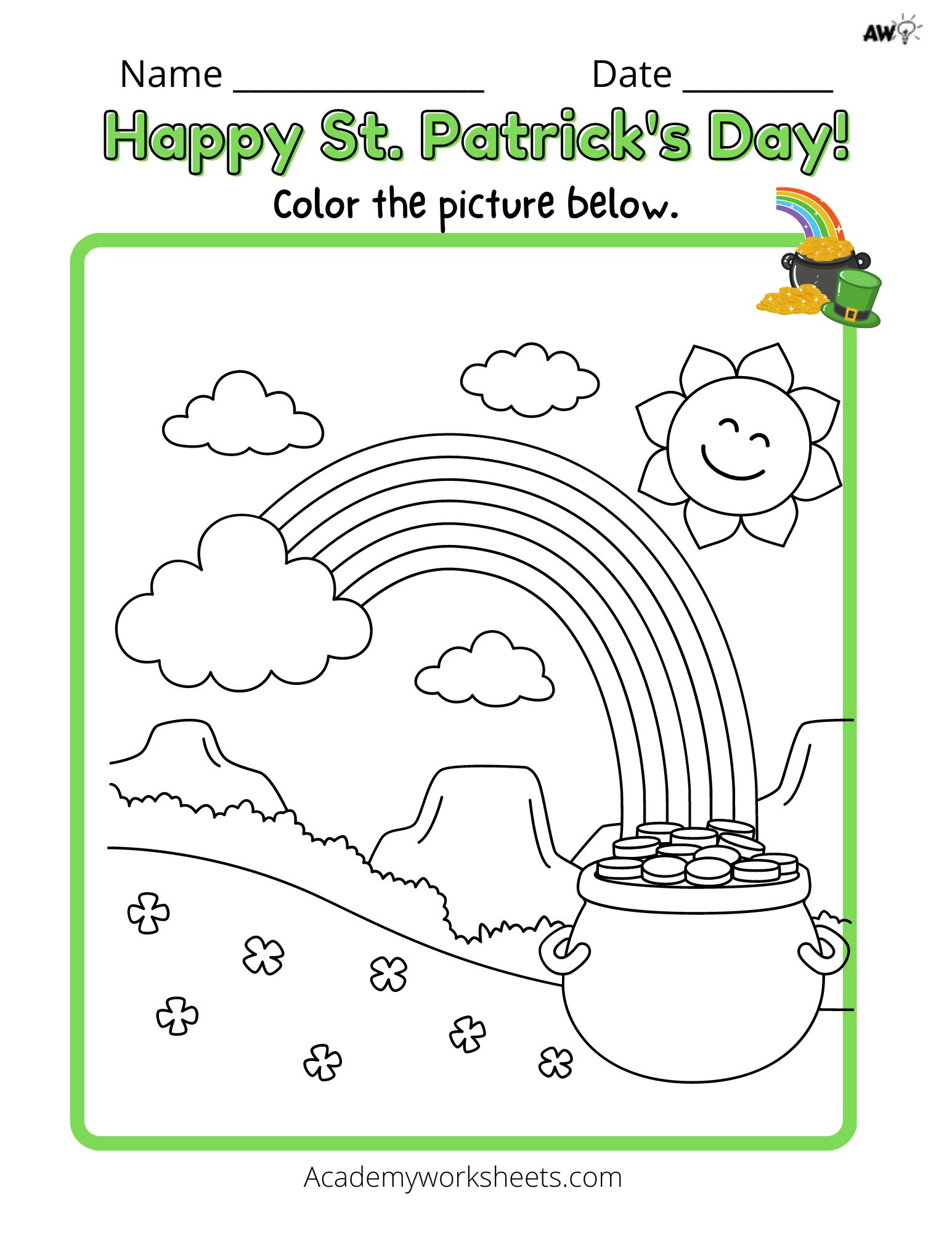 St. Patricks Day Coloring Pages - Academy Worksheets - Worksheets pertaining to St Patty's Day Printables