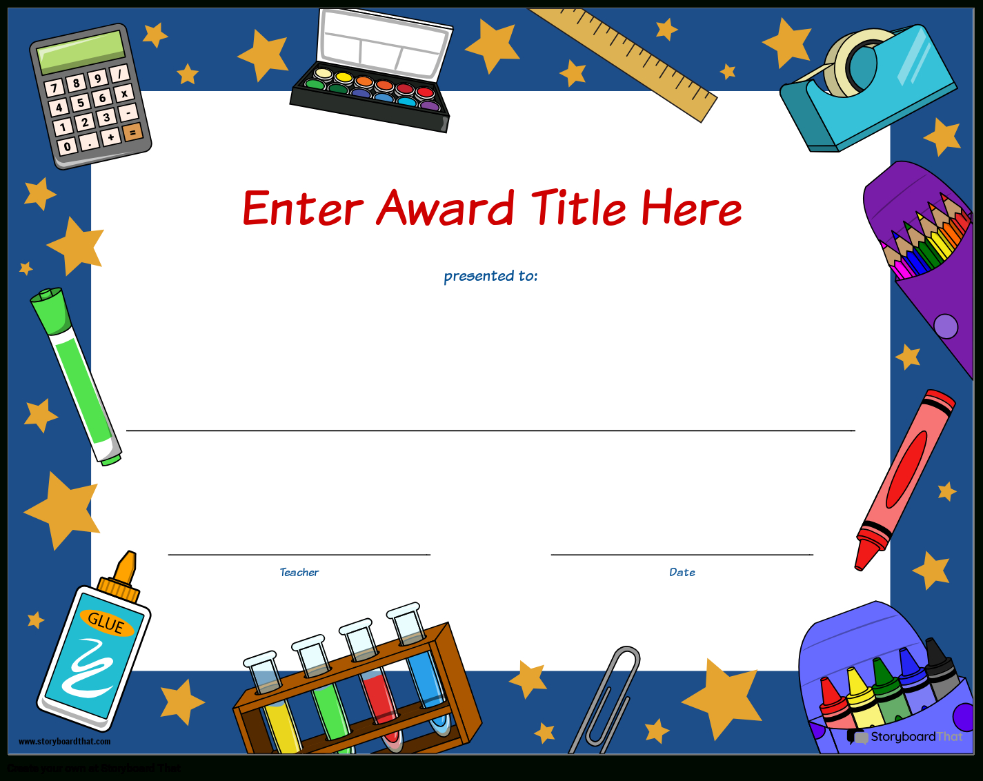 Storyboard That: Free Student Award Templates pertaining to Student Award Certificates Free Printable