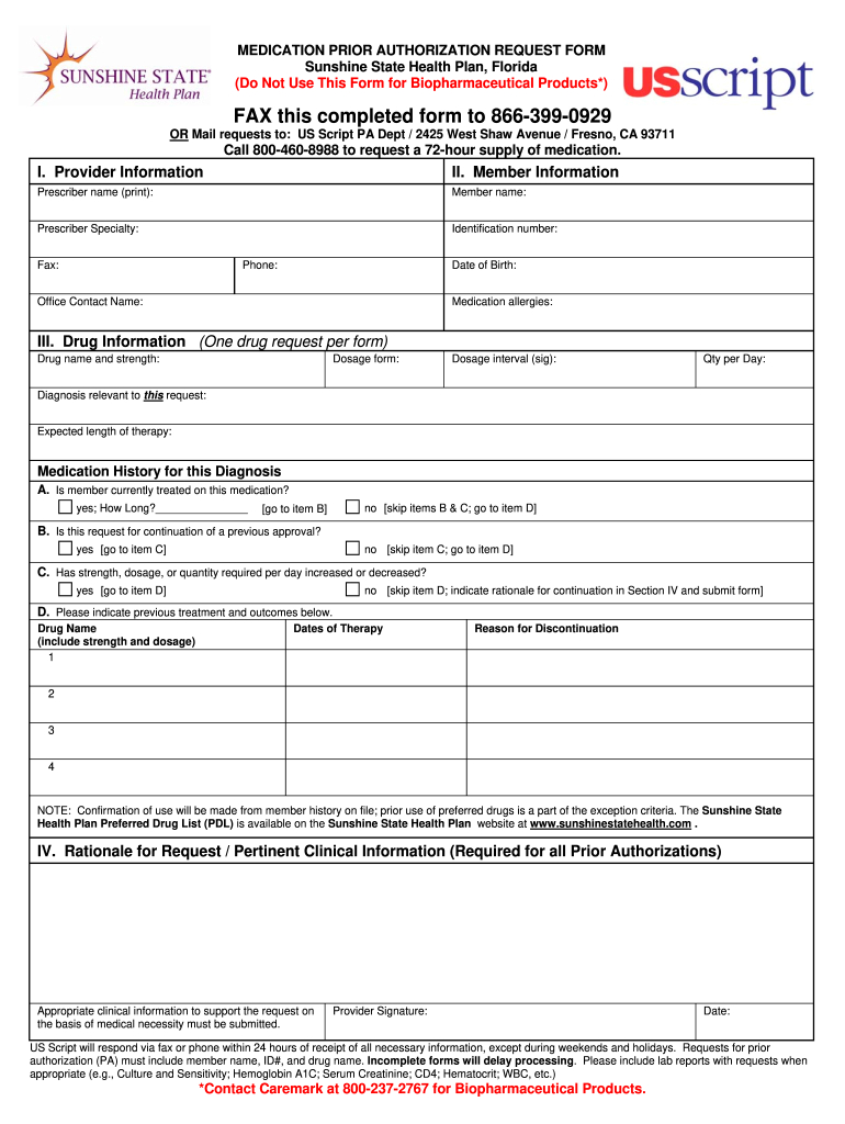 Sunshine State Health Plan Medication Prior Form - Fill Online for Prior Authorizations For Dummies Template Or Printable Free