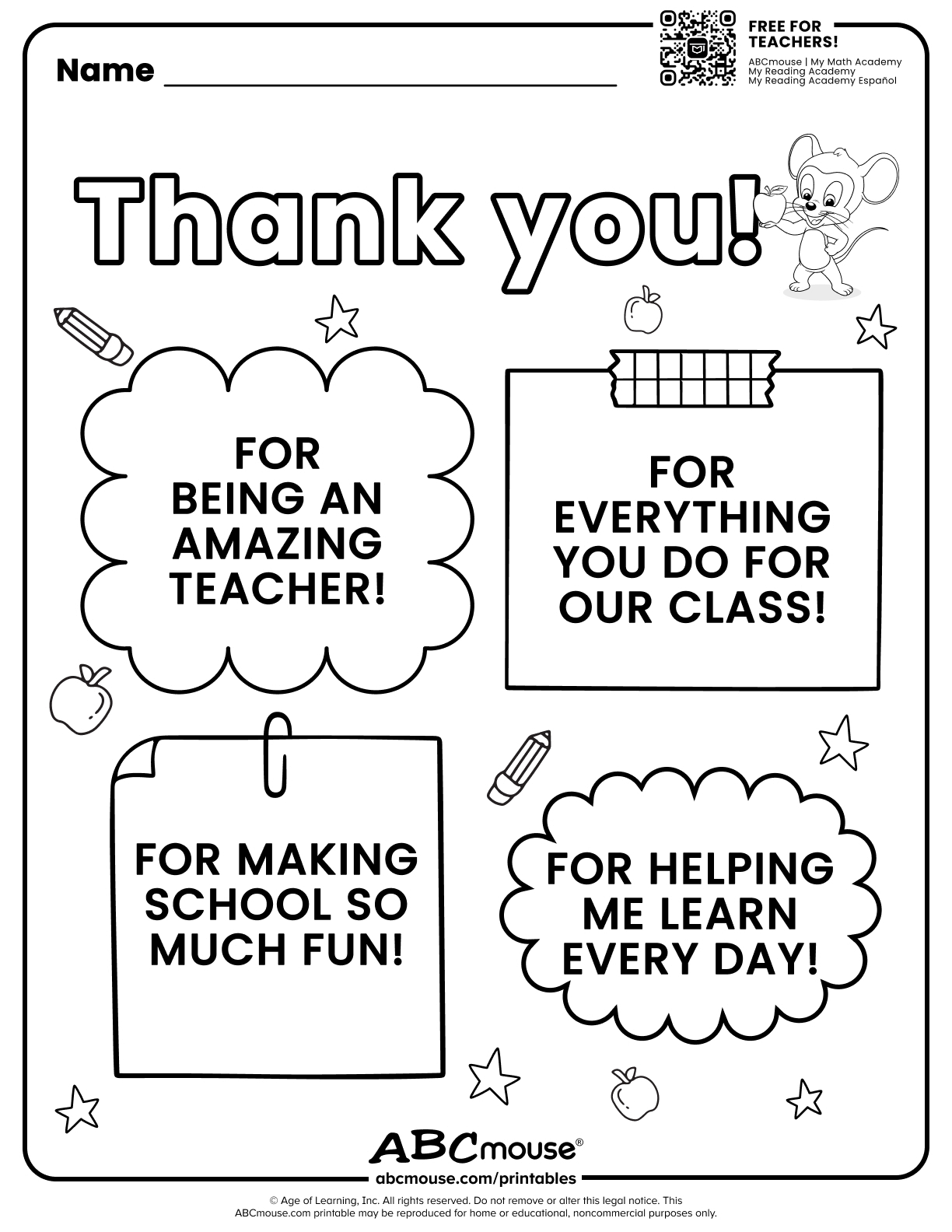 Teacher Appreciation (Free Printable!) | Abcmouse within Thank You Teacher Printable Free