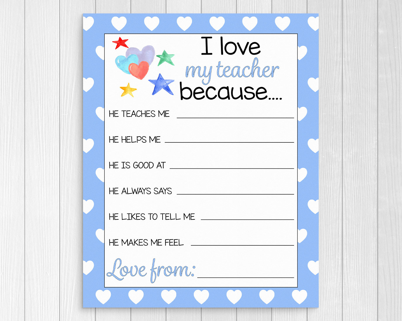 Teacher Appreciation Print, Why I Love My Teacher, Teacher for Why I Love My Teacher Printable