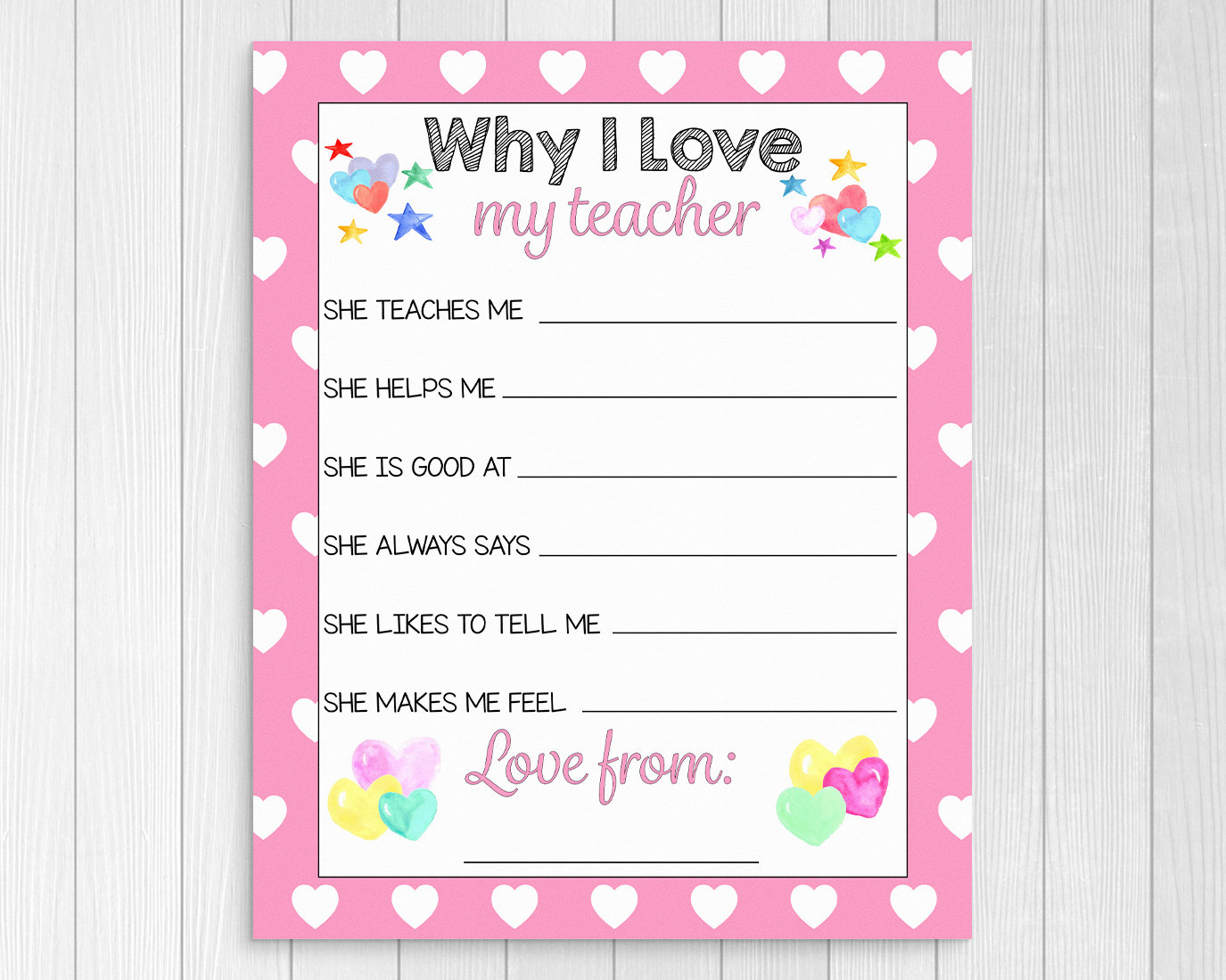 Teacher Appreciation Print, Why I Love My Teacher, Teacher regarding Why I Love My Teacher Printable