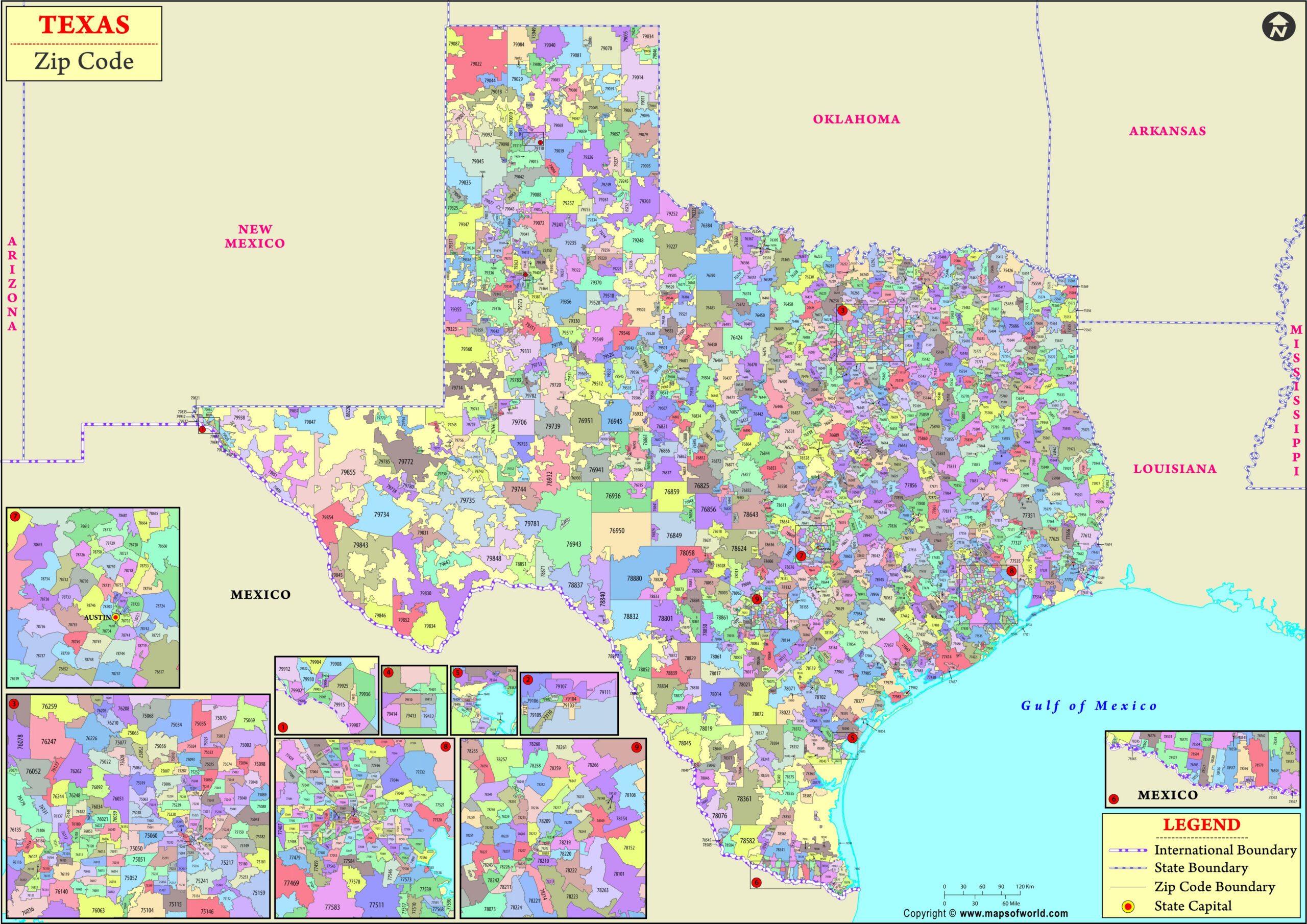 Texas Zip Code Map, Texas Postal Code inside Texas Zip Code Map Printable