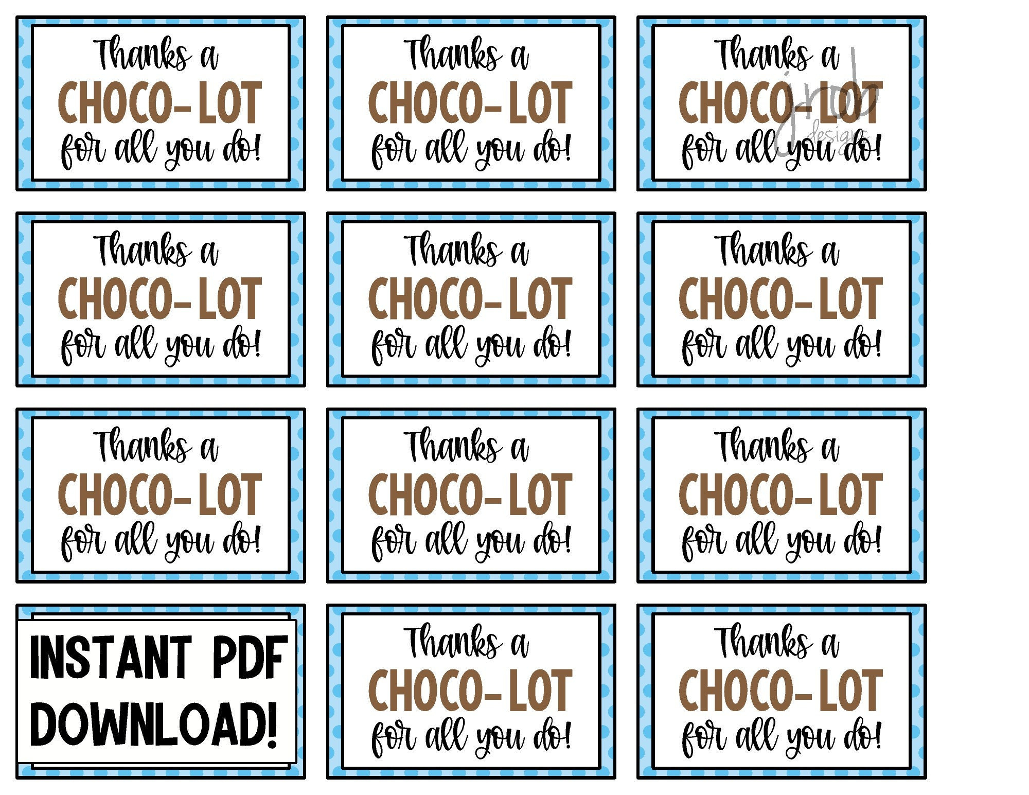 Thanks A Choco-Lot Printable - Etsy throughout Thanks a Choco Lot Free Printable