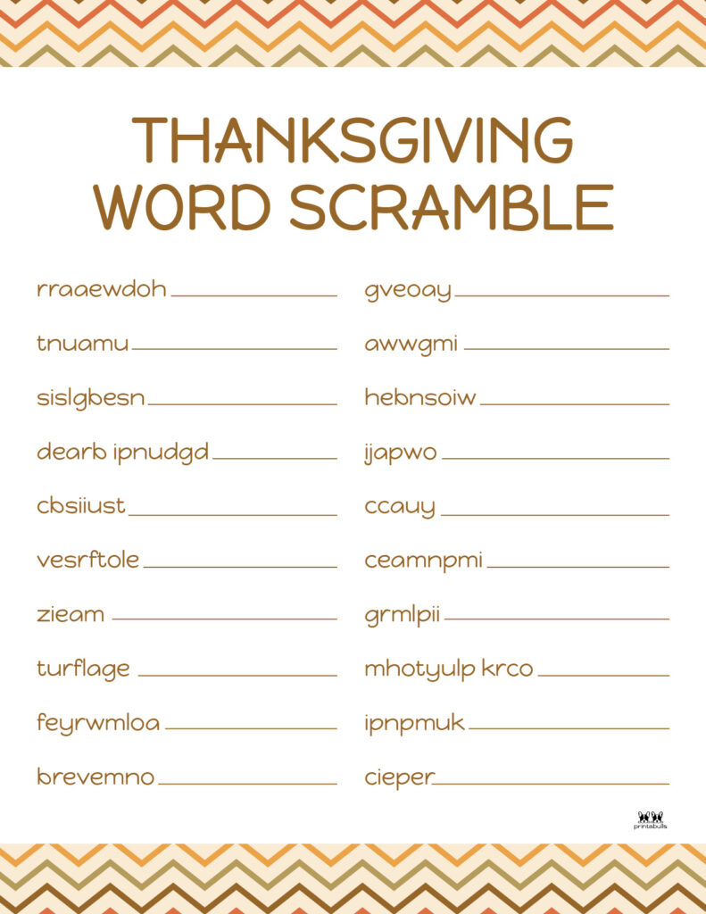 Thanksgiving Word Scrambles - 10 Free Printables | Printabulls with regard to Thanksgiving Word Scramble Free Printable