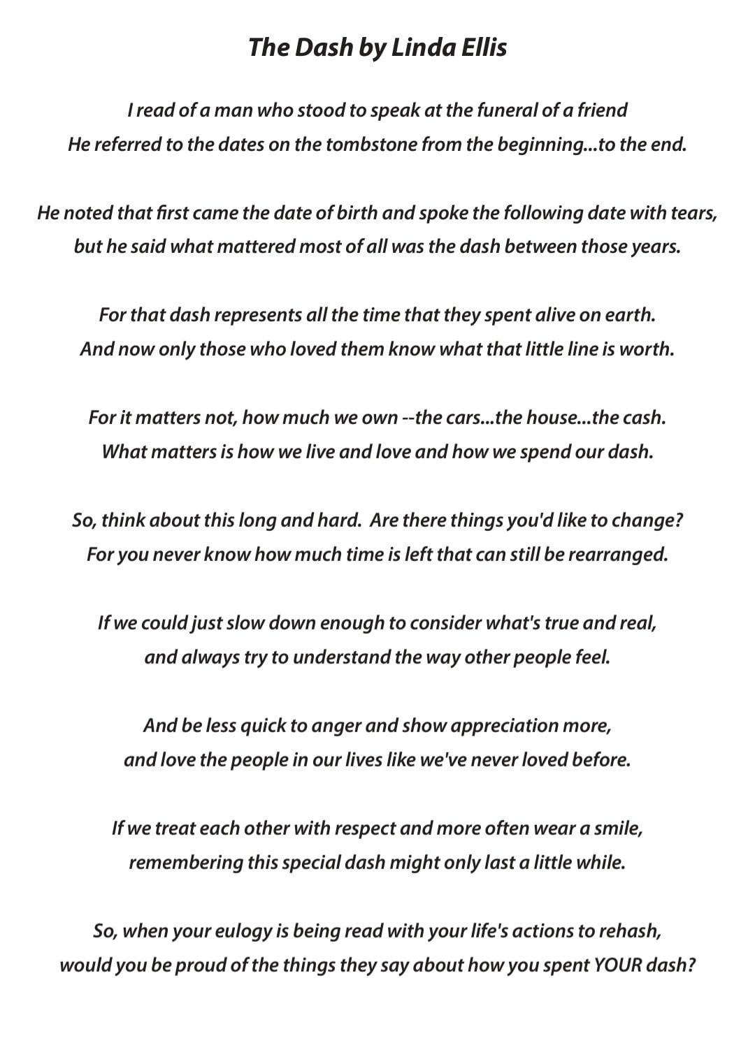 The Dashlinda Ellis Poem, Missing You, Bereavement, Rainbow within The Dash Poem Free Printable