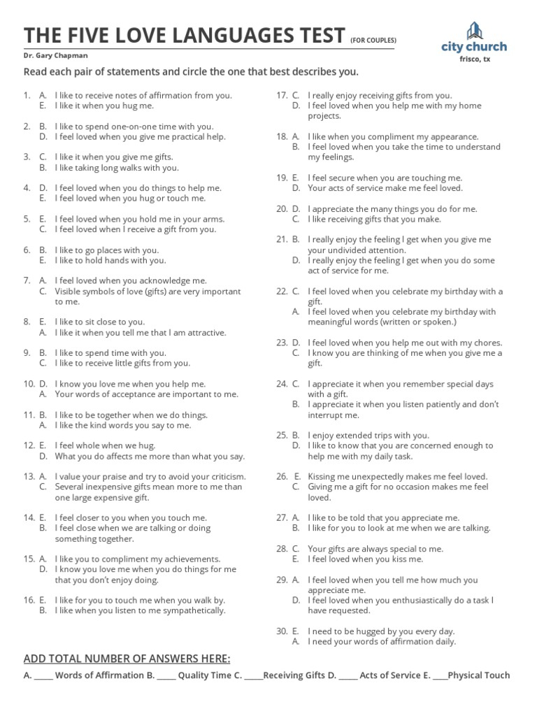 The Five Love Languages Test | Pdf - Worksheets Library regarding Five Love Language Quiz Printable