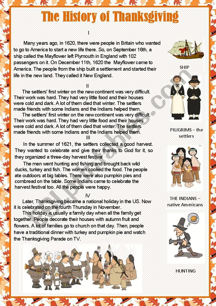 The History Of Thanksgiving - Esl Worksheetlediti with regard to The First Thanksgiving Worksheets Lessons And Printables