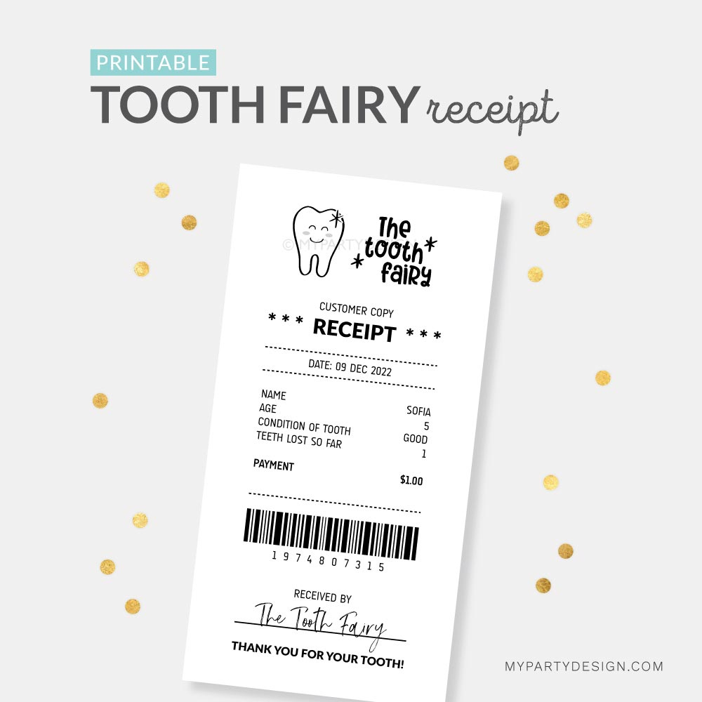 Tooth Fairy Receipt, Printable Pdf - My Party Design within Tooth Fairy Receipt Printable Free