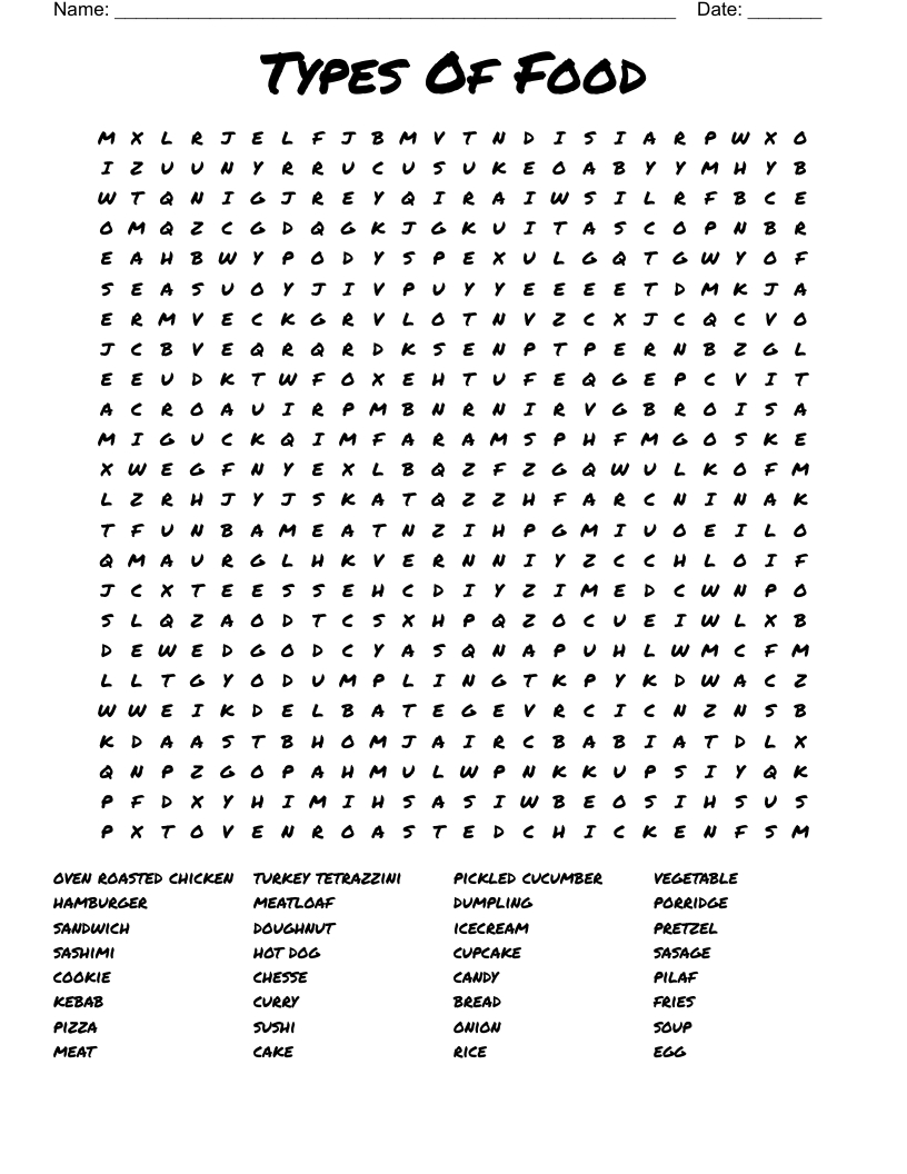 Types Of Food Word Search - Wordmint regarding Food Word Search Puzzles Printable