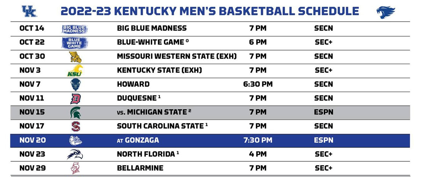 Uk Releases 2022-23 Men'S Basketball Schedule – Sports View America pertaining to Printable Kentucky Men's Basketball Schedule
