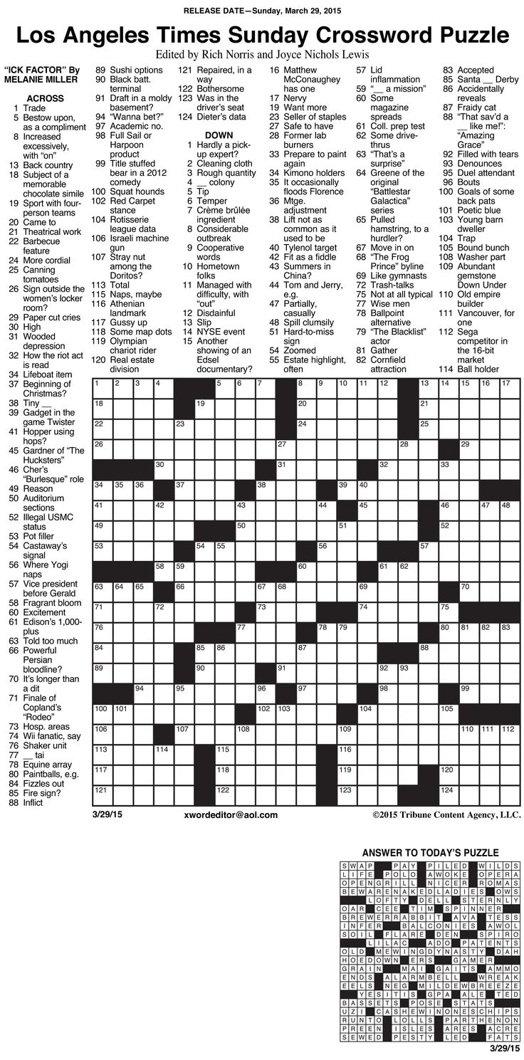 Usa Today Printable Crossword Puzzles 2015 - Printable Crossword inside USA Today Puzzle Answers Today Free Printable