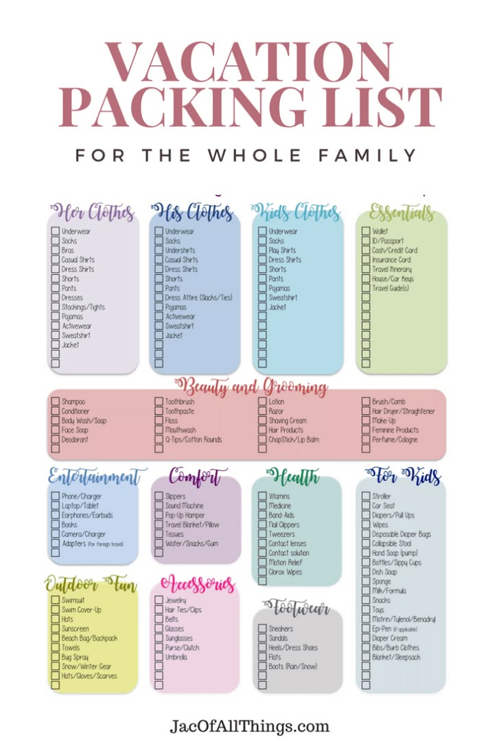 Vacation Packing List - The Ultimate Packing Checklist (Free with Free Printable Travel Packing Checklist