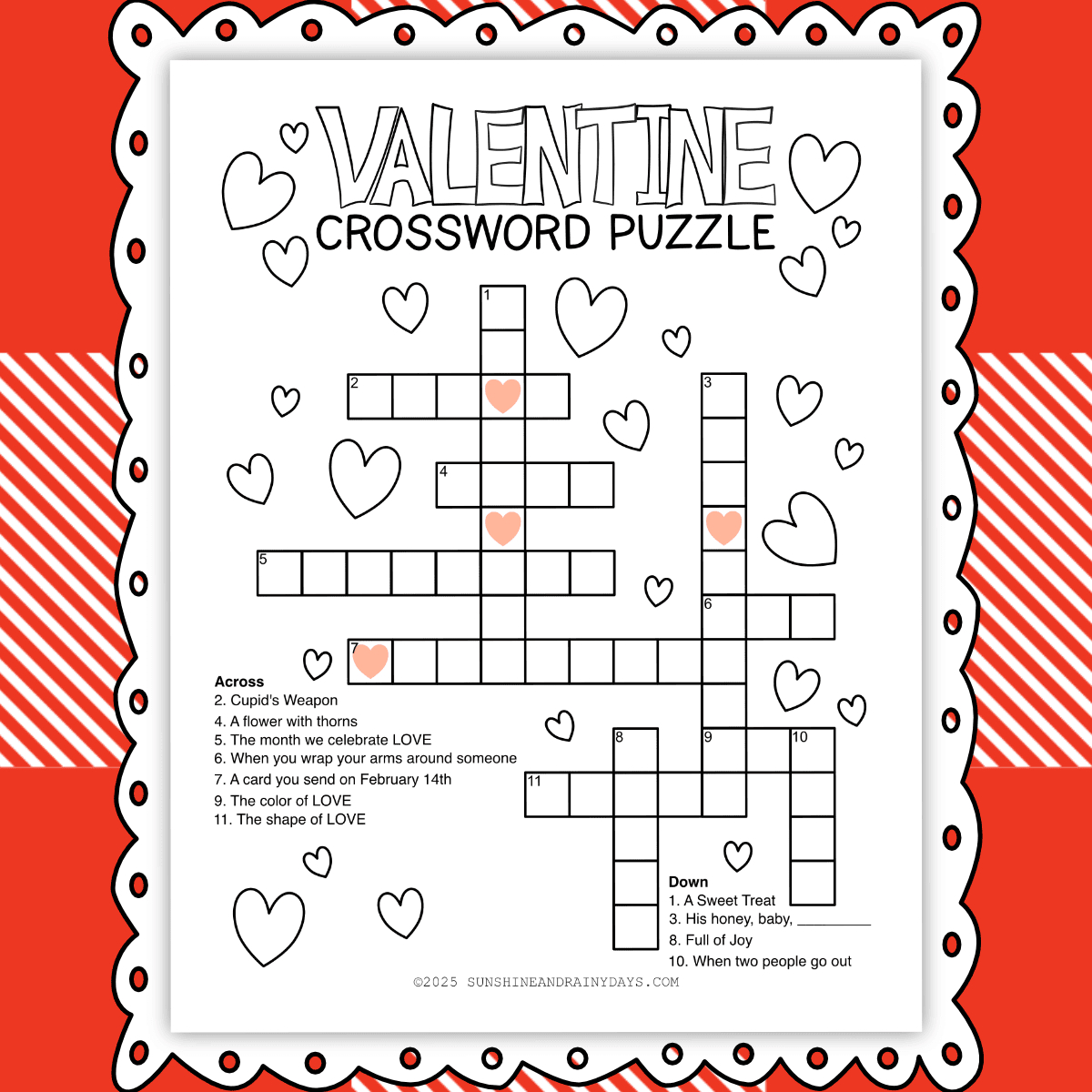 Valentine Crossword Puzzle - Sunshine And Rainy Days within Valentine's Day Crossword Puzzle Free Printable
