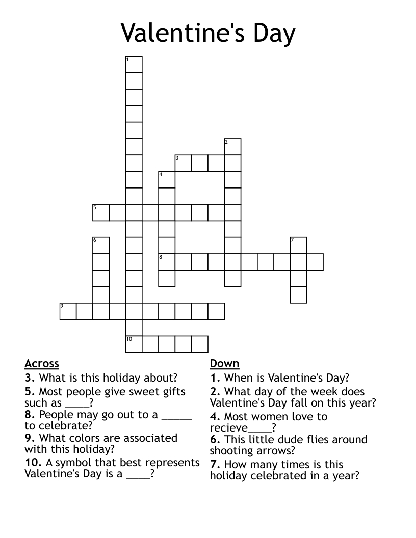 Valentine'S Day Crossword - Wordmint inside Valentine'S Day Crossword Puzzle Free Printable