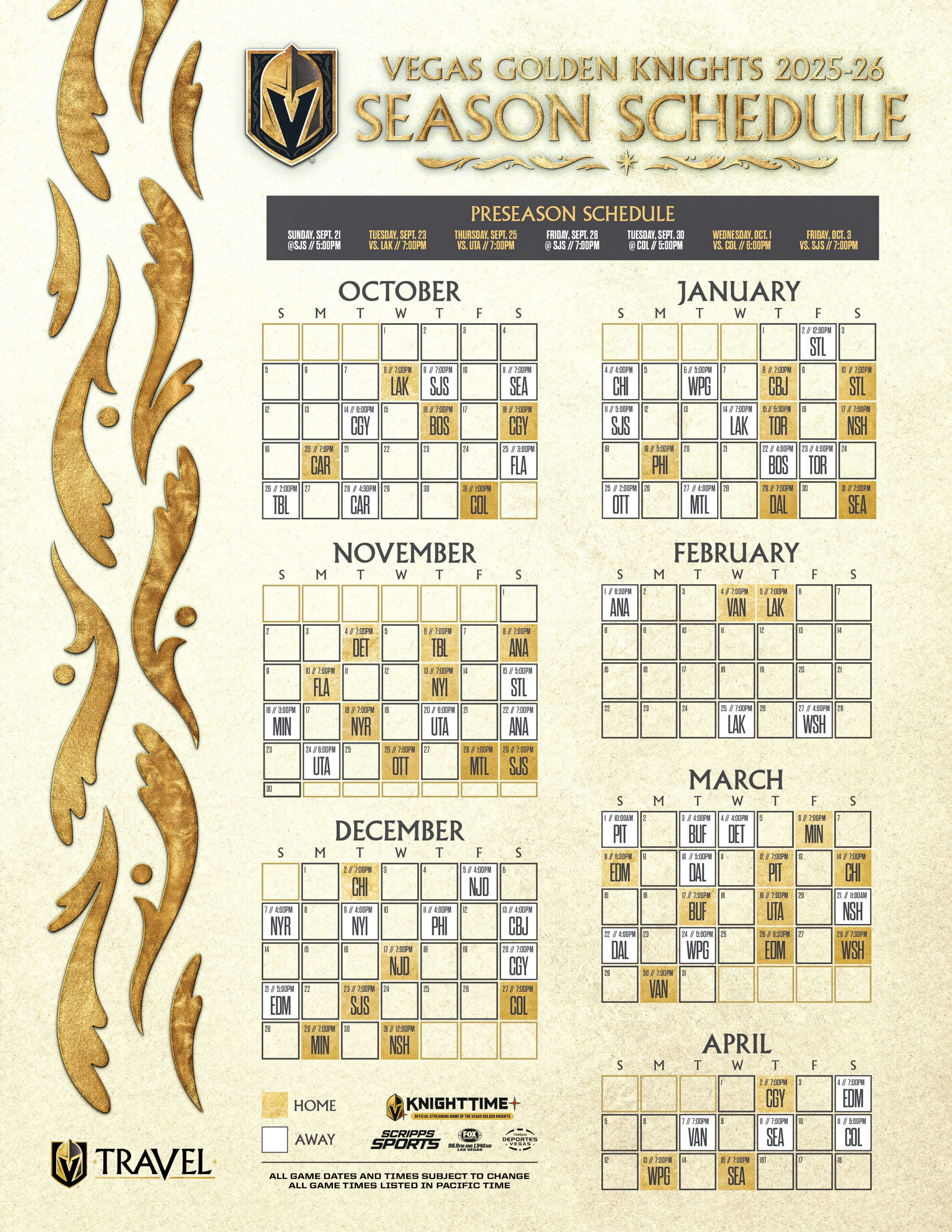 Vegas Golden Knights Schedule | Vegas Golden Knights within Vegas Golden Knights Printable Schedule