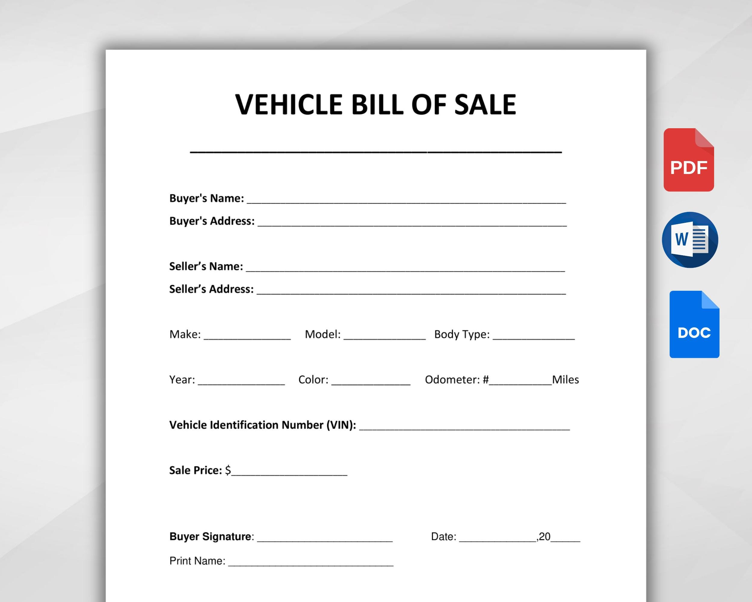 Vehicle Bill Of Sale. Printable Motor Vehicle Sale Contract in Bill Of Sale Car Printable