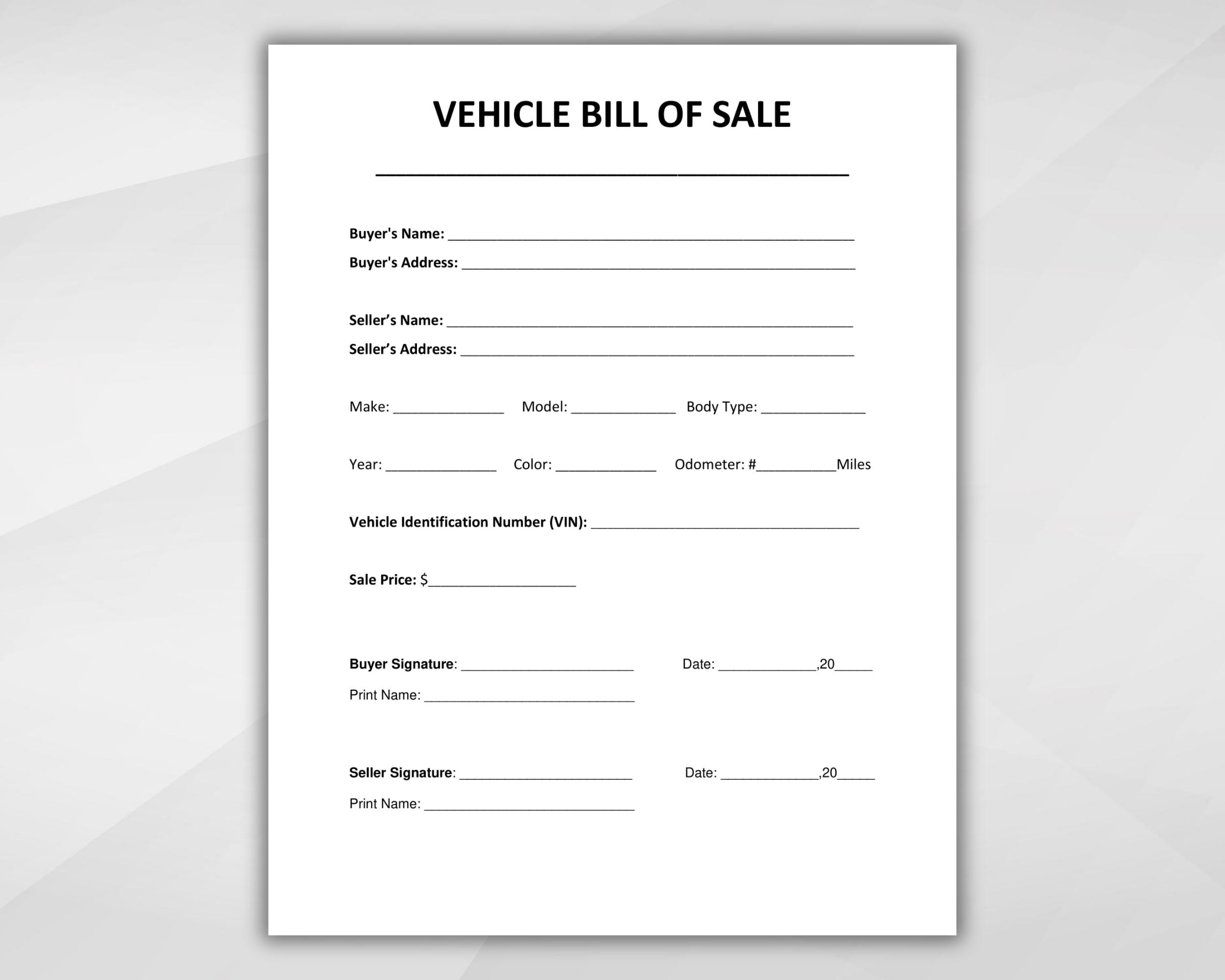 Vehicle Bill Of Sale. Printable Motor Vehicle Sale Contract pertaining to Used Car Bill of Sale Printable