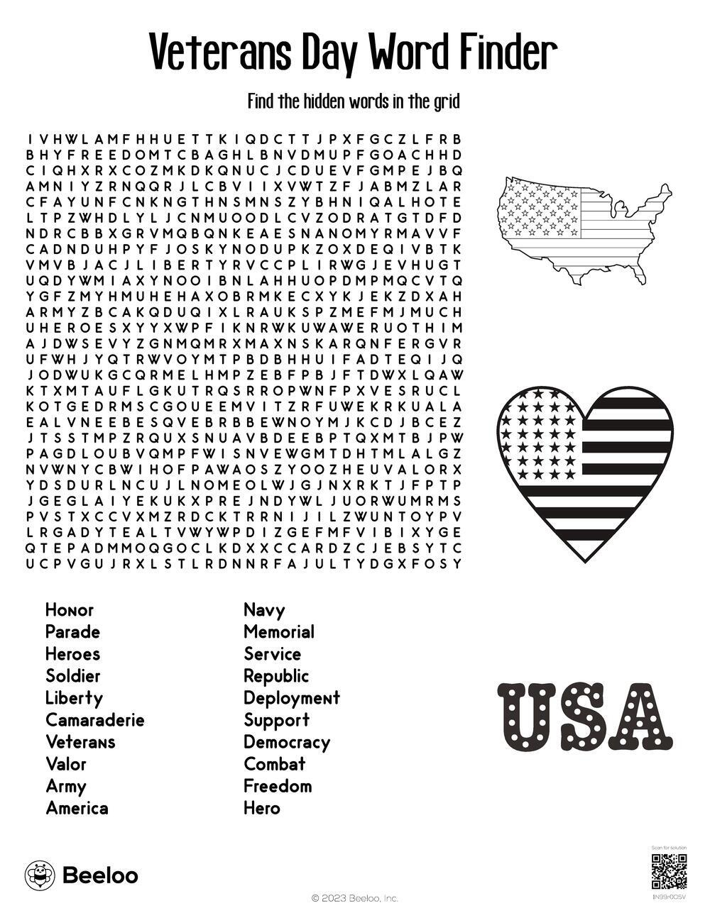 Veterans Day-Themed Word Searches • Beeloo Printable Crafts And pertaining to Veterans Day Word Search Free Printable
