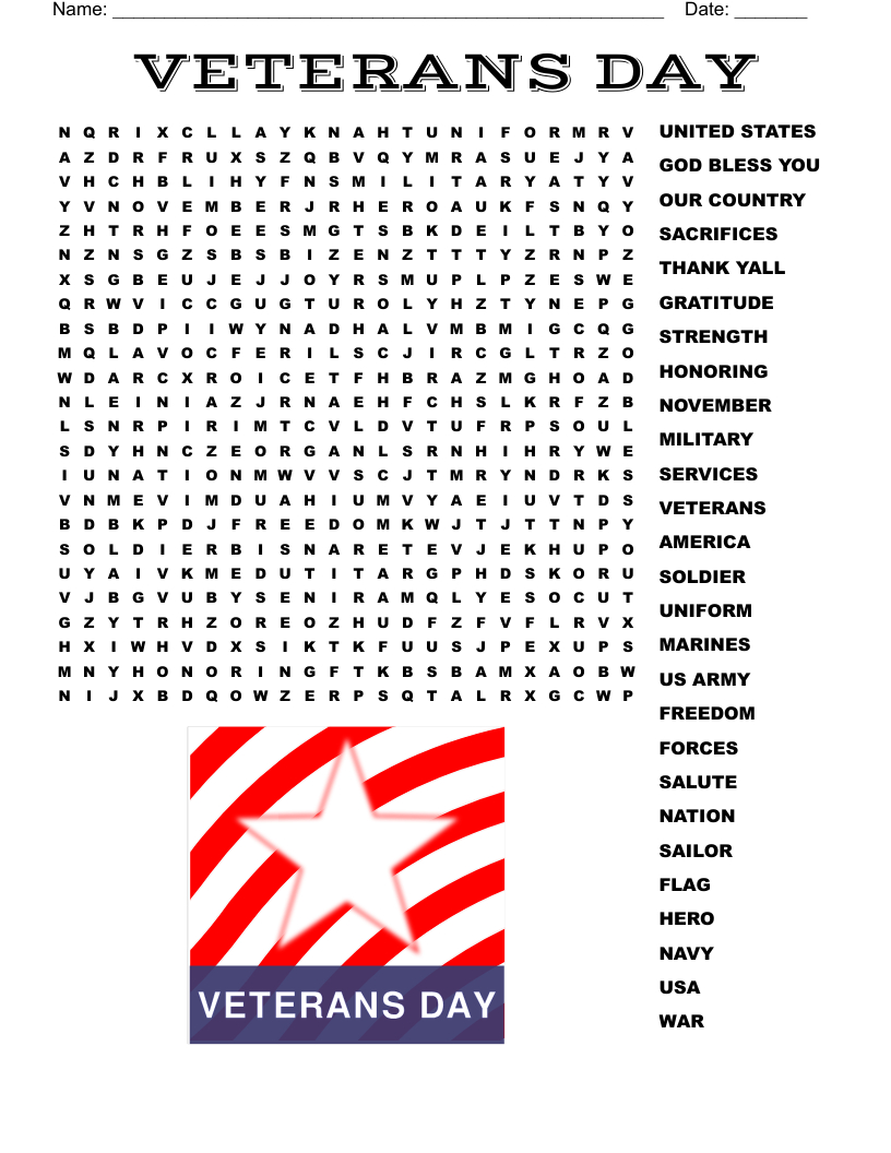 Veterans Day Word Search - Wordmint with Veterans Day Word Search Free Printable