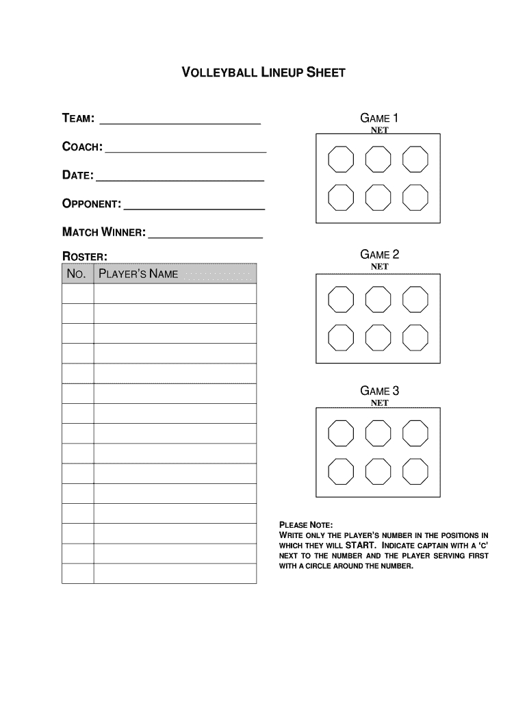 Volleyball Lineup Sheet Form - Fill Online, Printable, Fillable intended for Free Printable Volleyball Lineup Sheets