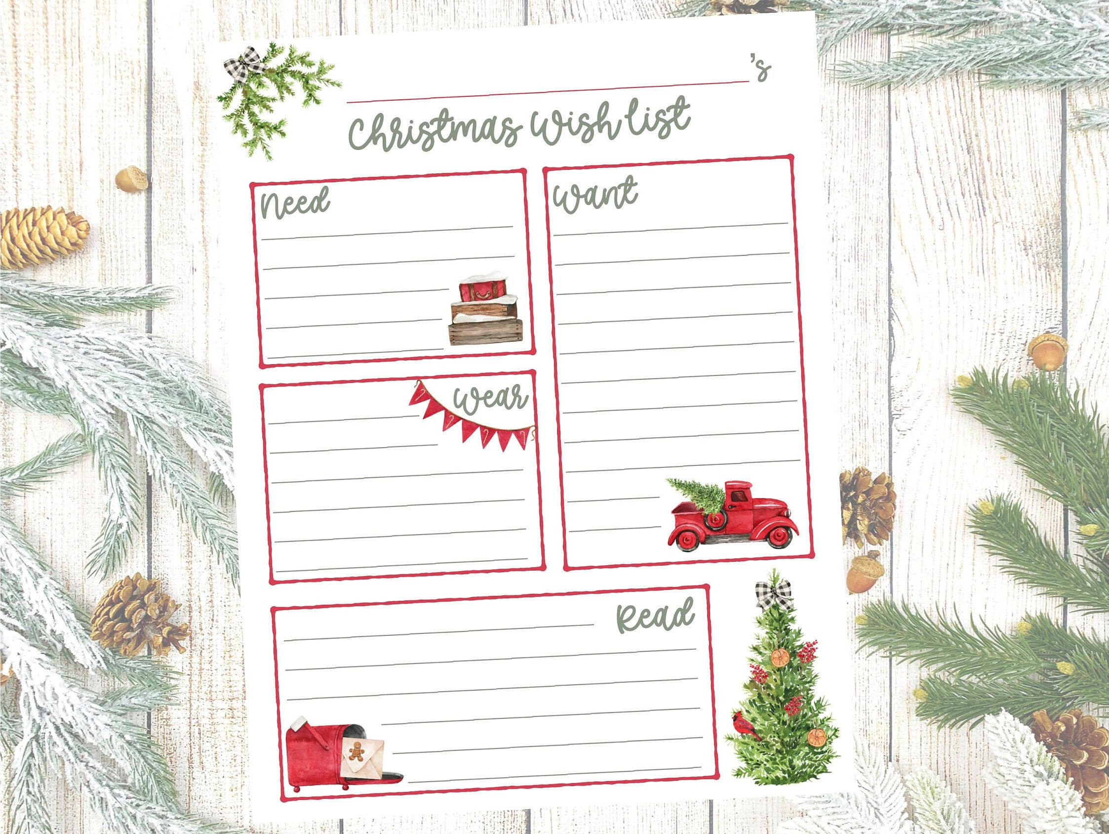 Want, Need, Wear, Read Christmas List Printable, Christmas Wish inside Want Need Wear Read Printable
