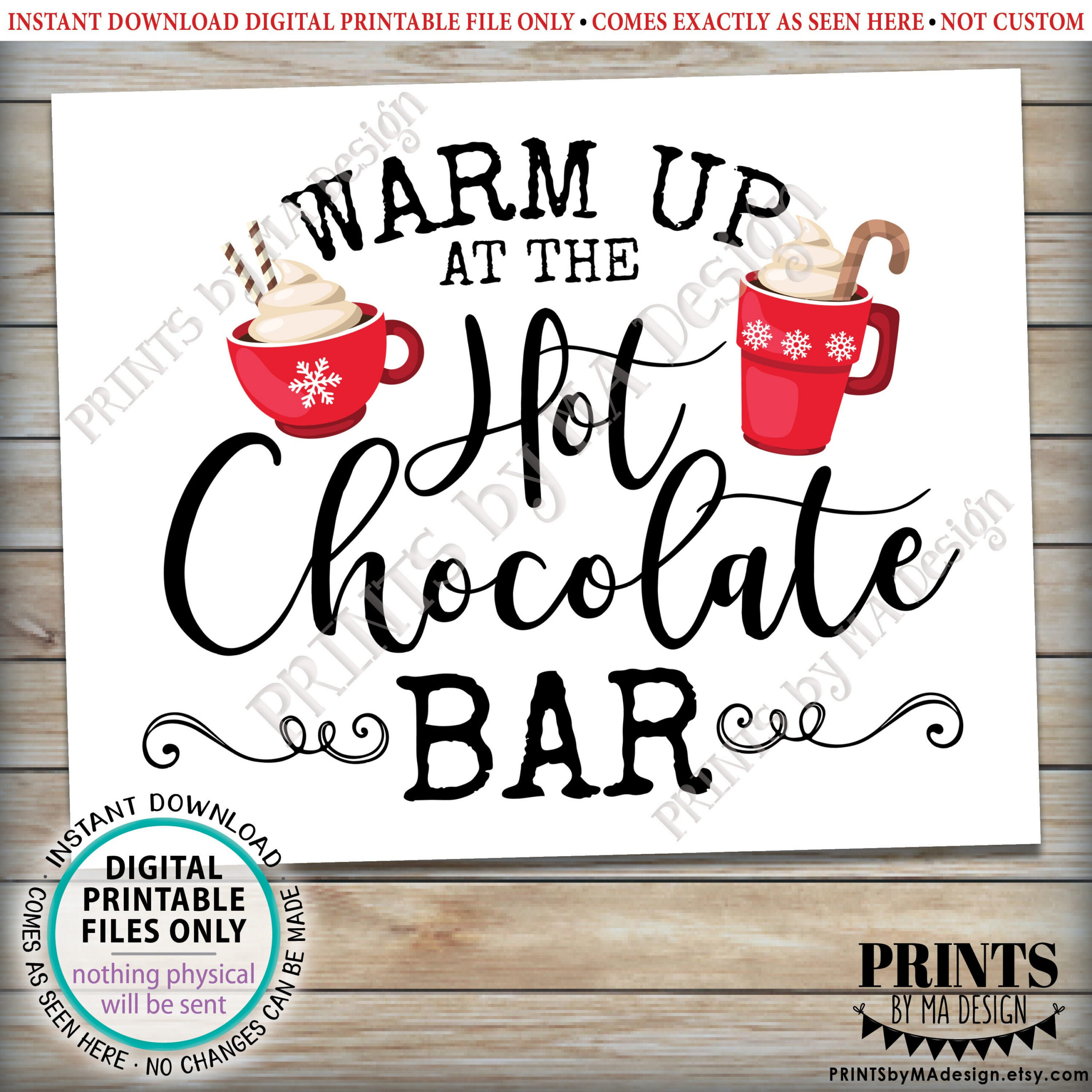 Warm Up At The Hot Chocolate Bar Sign, Holiday Party Hot Cocoa pertaining to Template Hot Cocoa Sign Printable