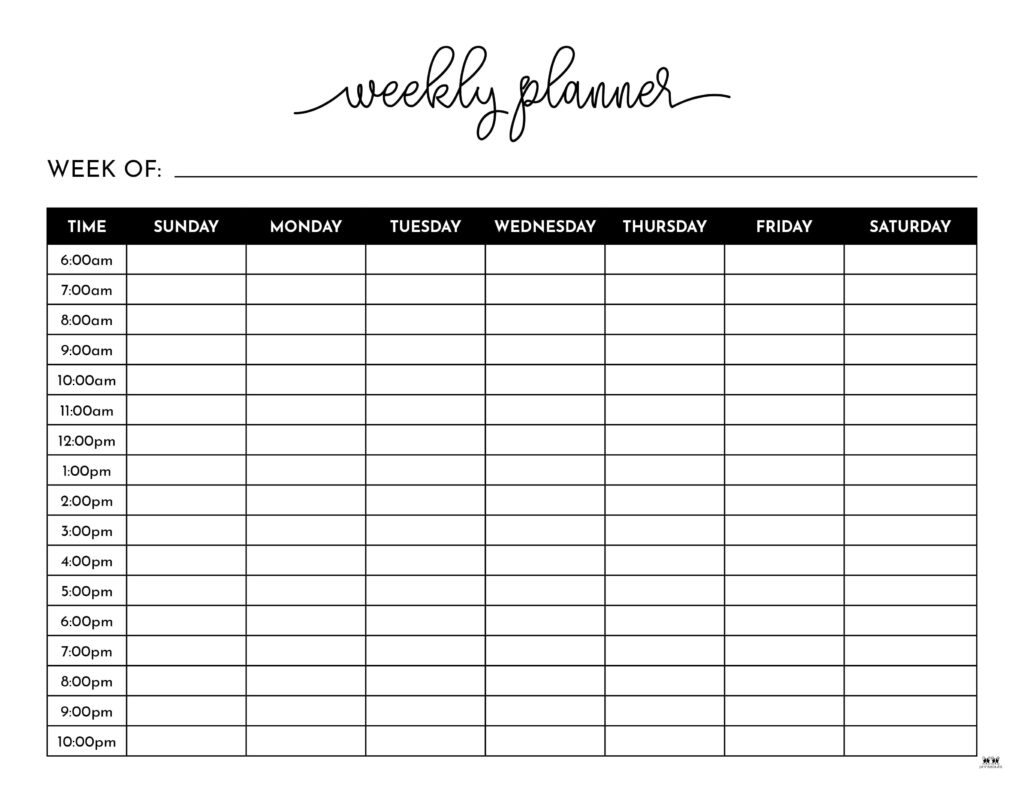 Weekly Planners - 25 Free Printables | Printabulls regarding Week Schedule Printable With Times