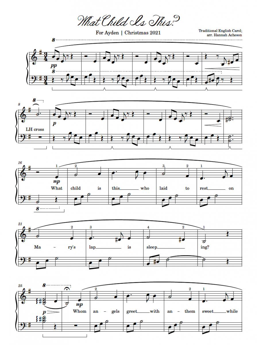 What Child Is This?" | Free Christmas Sheet Music - Acheson Piano in Free Printable Sheet Music For Piano