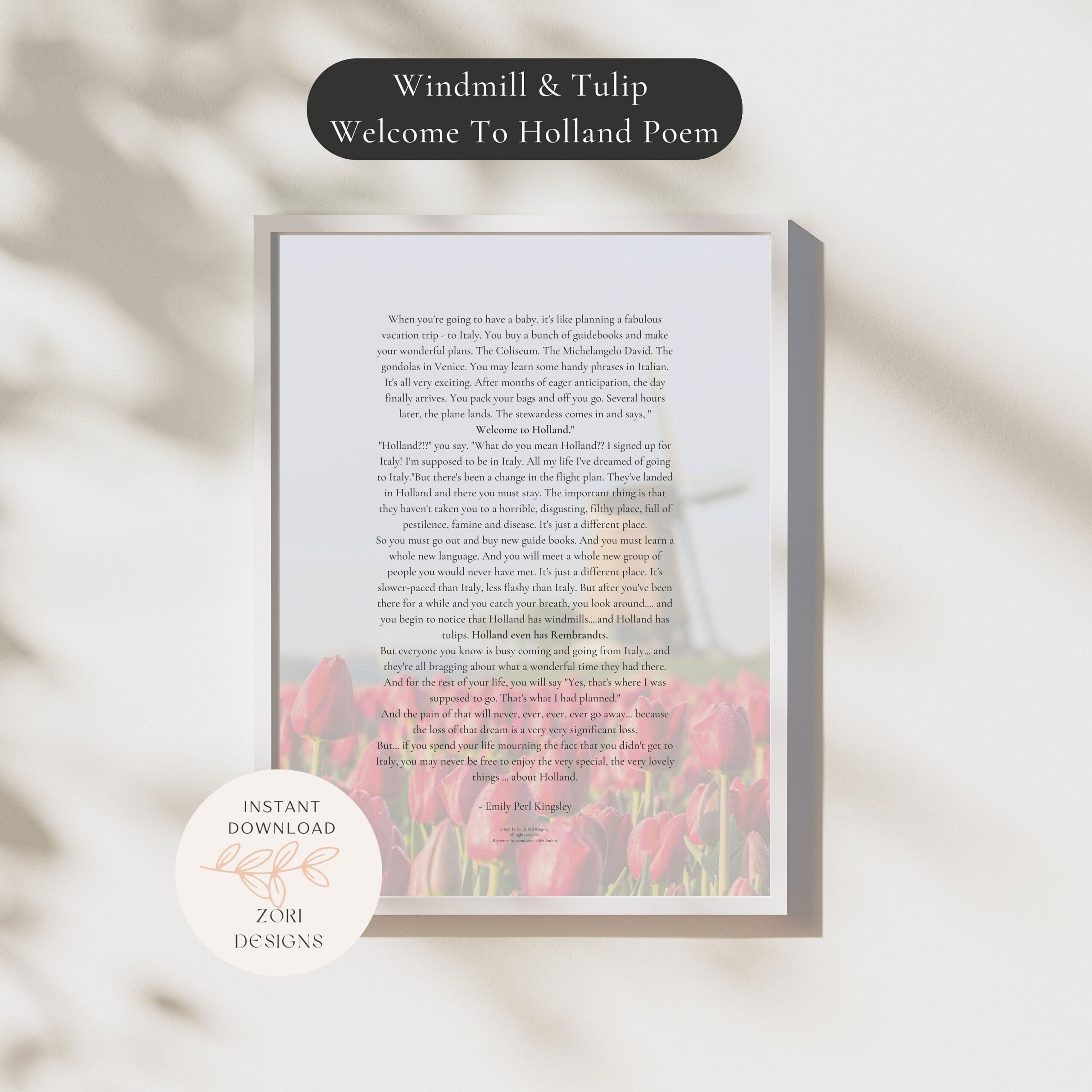 Windmill & Tulip Full Welcome To Holland Poem Print | Special with regard to Welcome to Holland Poem Printable
