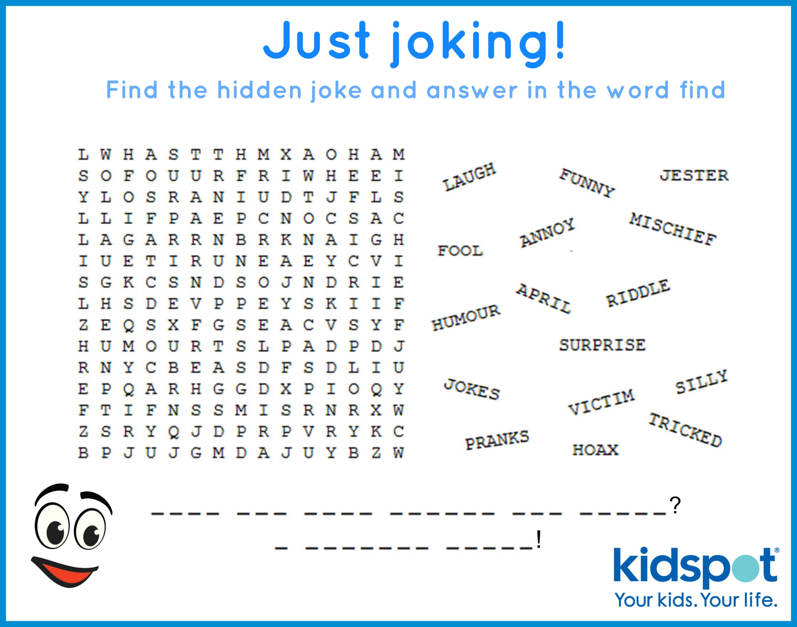 Word Find - Free Printable - April Fools Day in Word Search With Hidden Message Printable