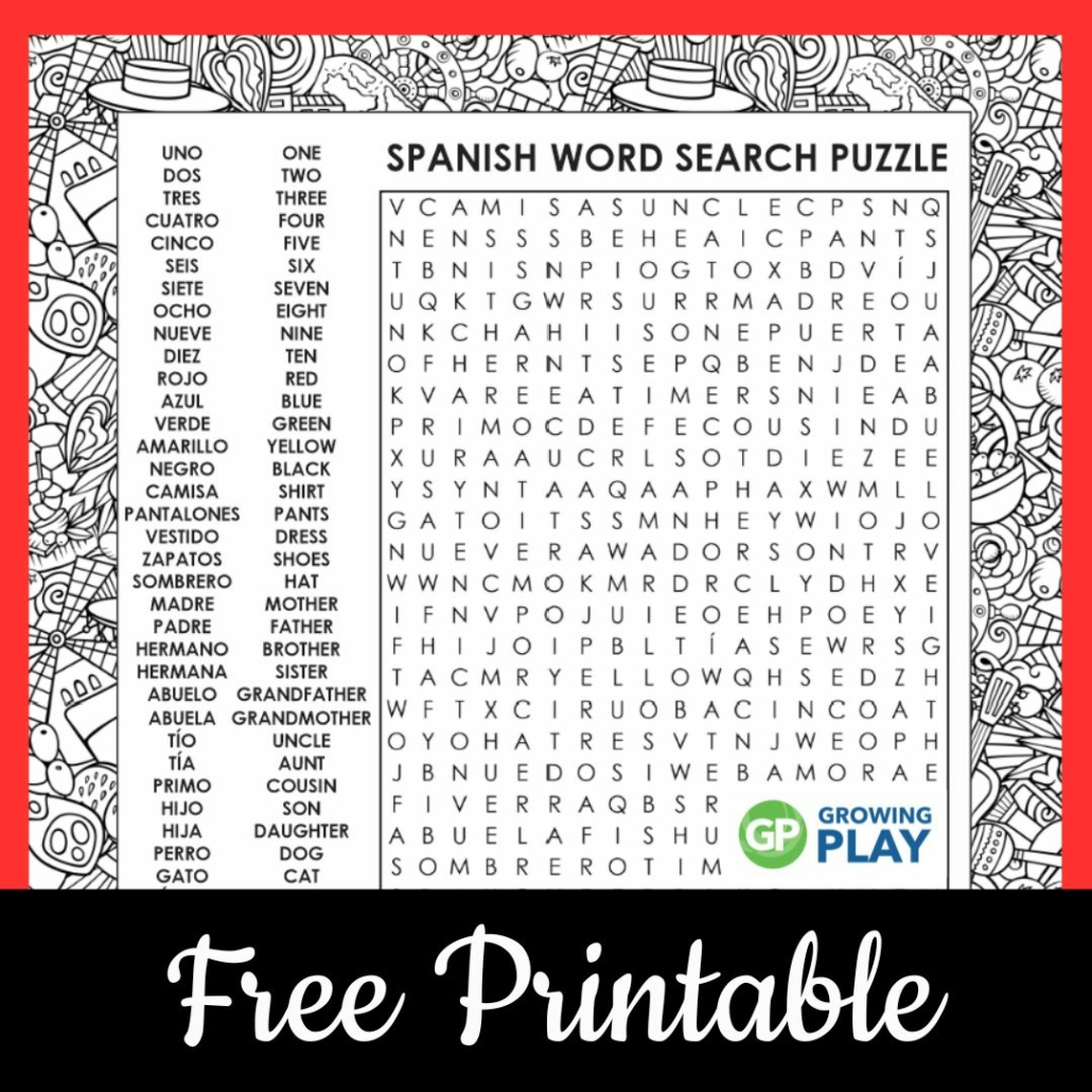 Word Search Spanish Printable - Free - Growing Play in Spanish Word Search Free Printable