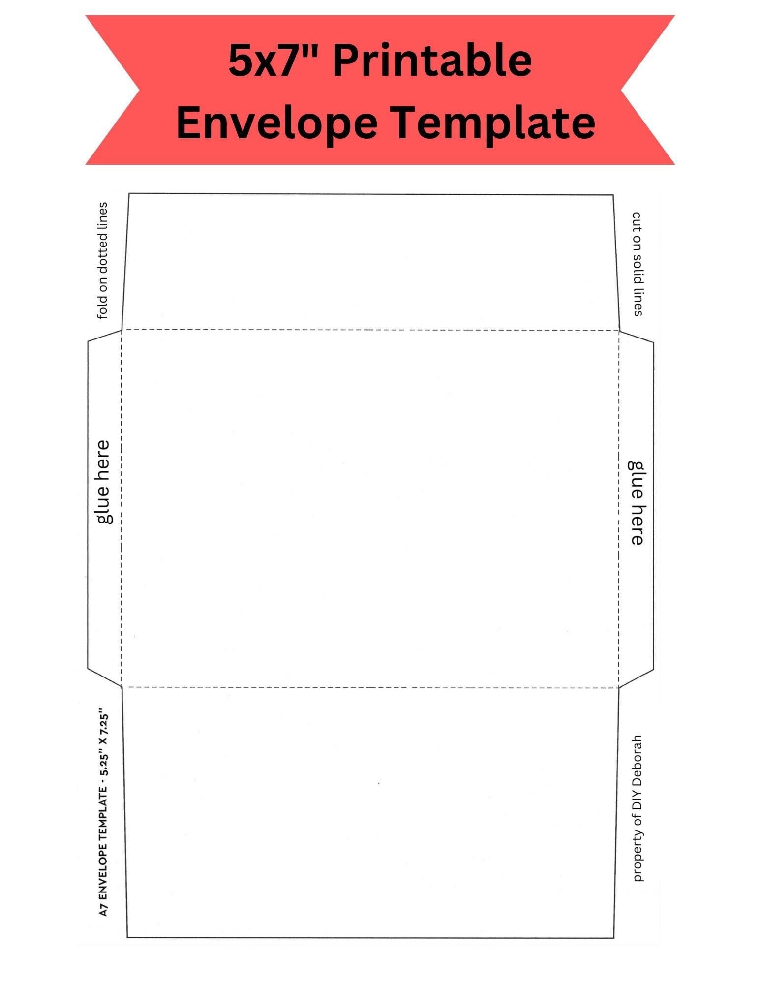 5X7&amp;quot; Printable Foldable Envelope Template, Instant Digital in Printable Christmas Card Envelopes 5x7