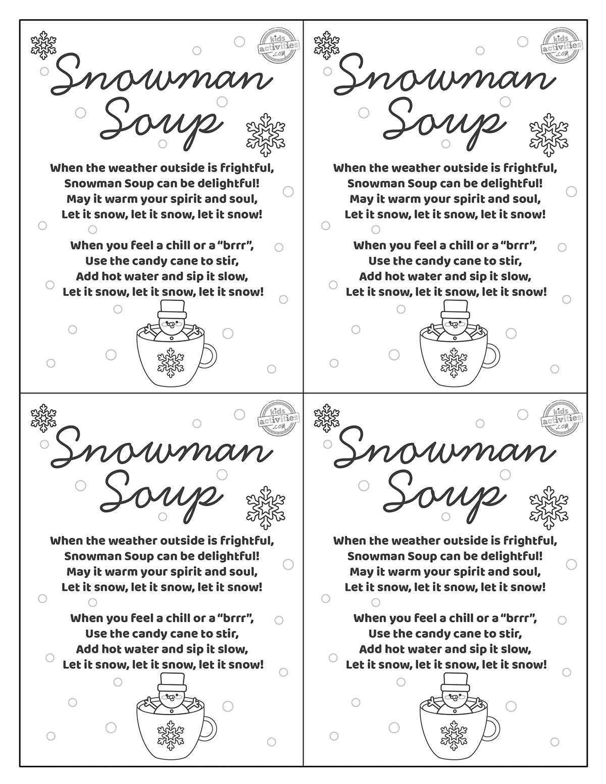 A Delightful Snowman Soup Gift With Free Printables Kids in Snowman Soup Printable Free Download
