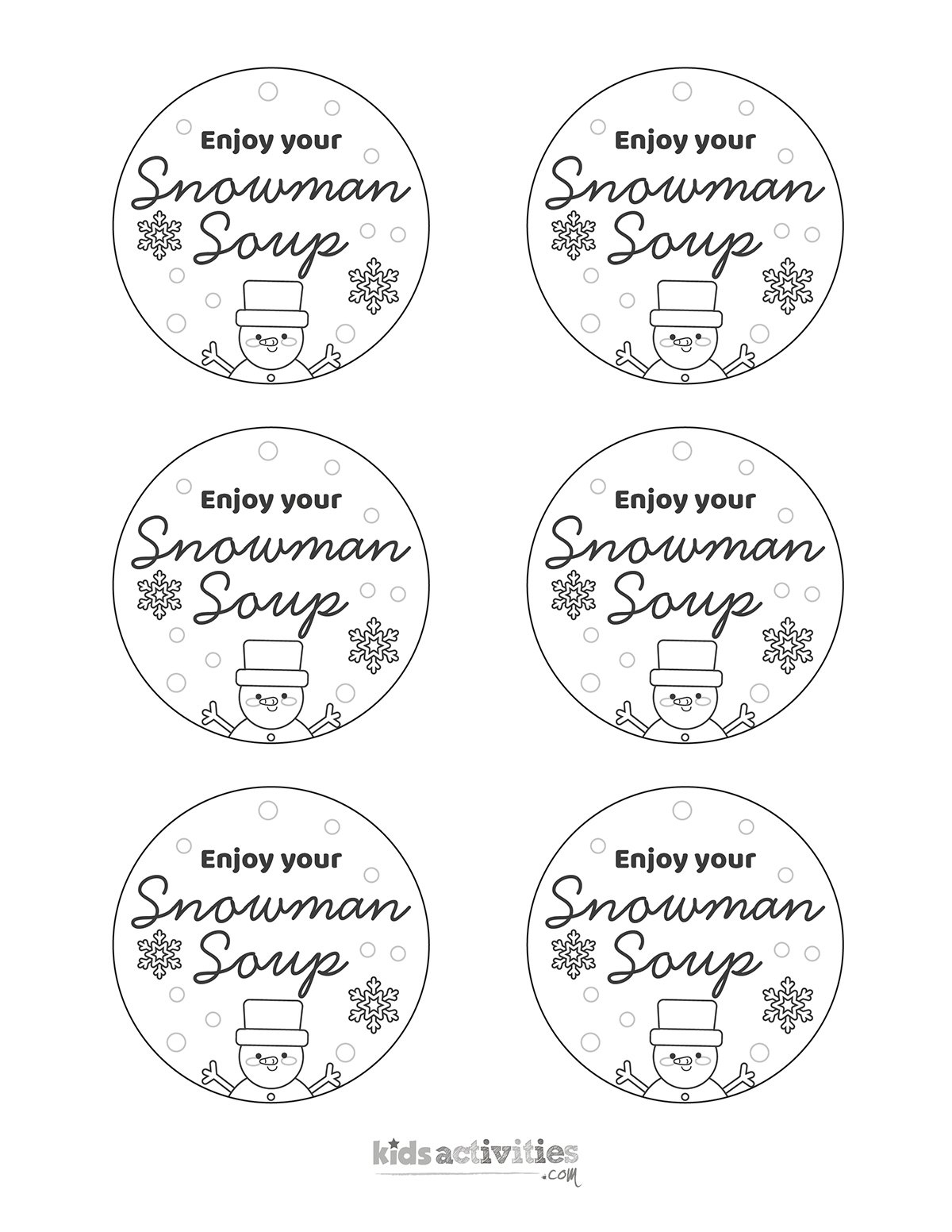 A Delightful Snowman Soup Gift With Free Printables Kids throughout Snowman Soup Printable For Adults