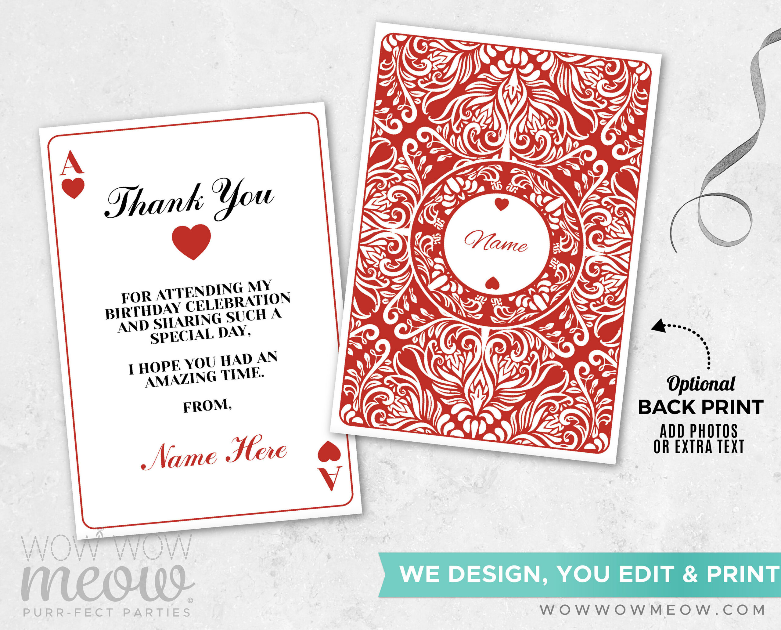 Ace Playing Cards Thank You Cards Instant Download Casino Ace inside Las Vegas Thank You Cards Printable