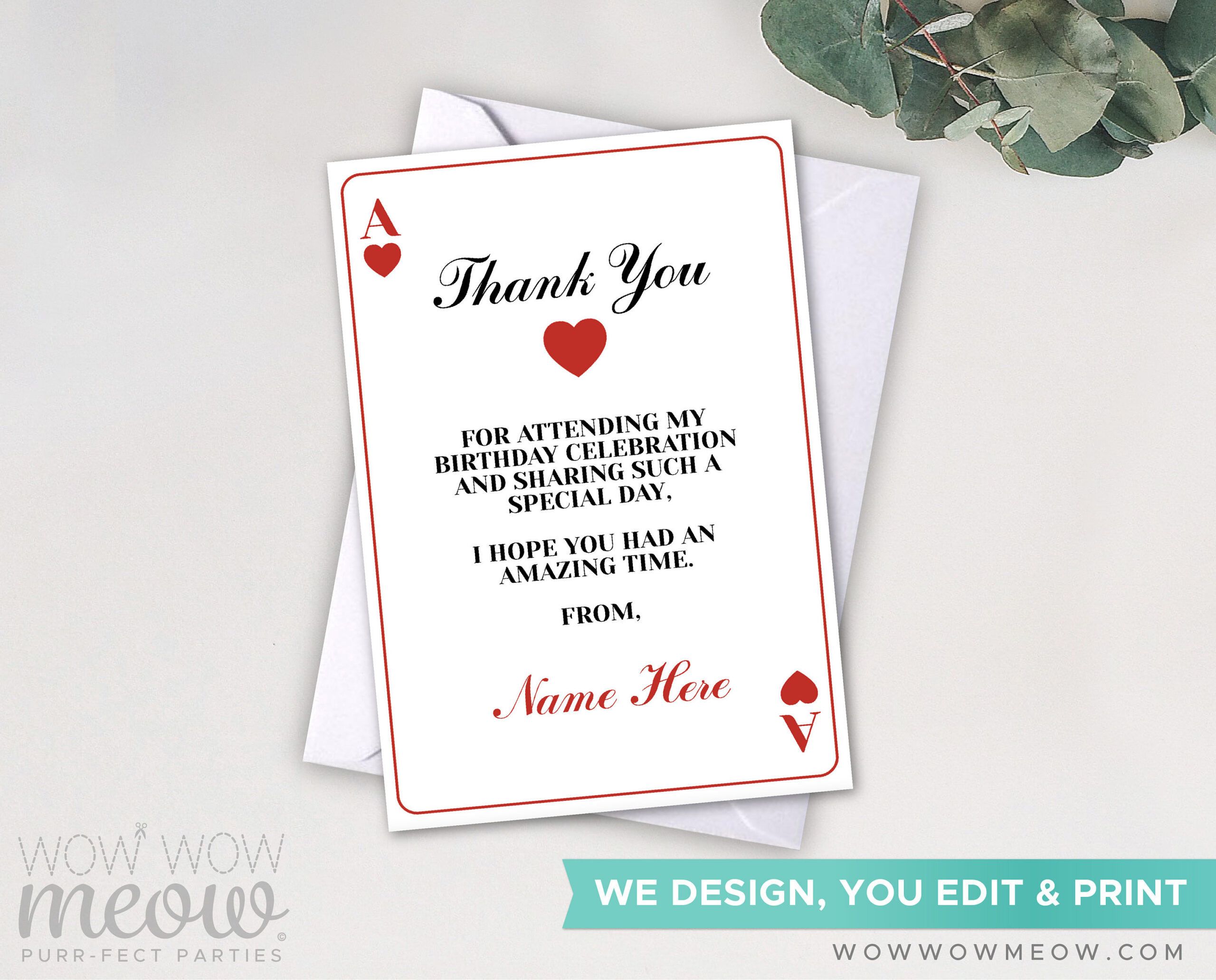 Ace Playing Cards Thank You Cards Instant Download Casino Ace throughout Las Vegas Thank You Cards Printable