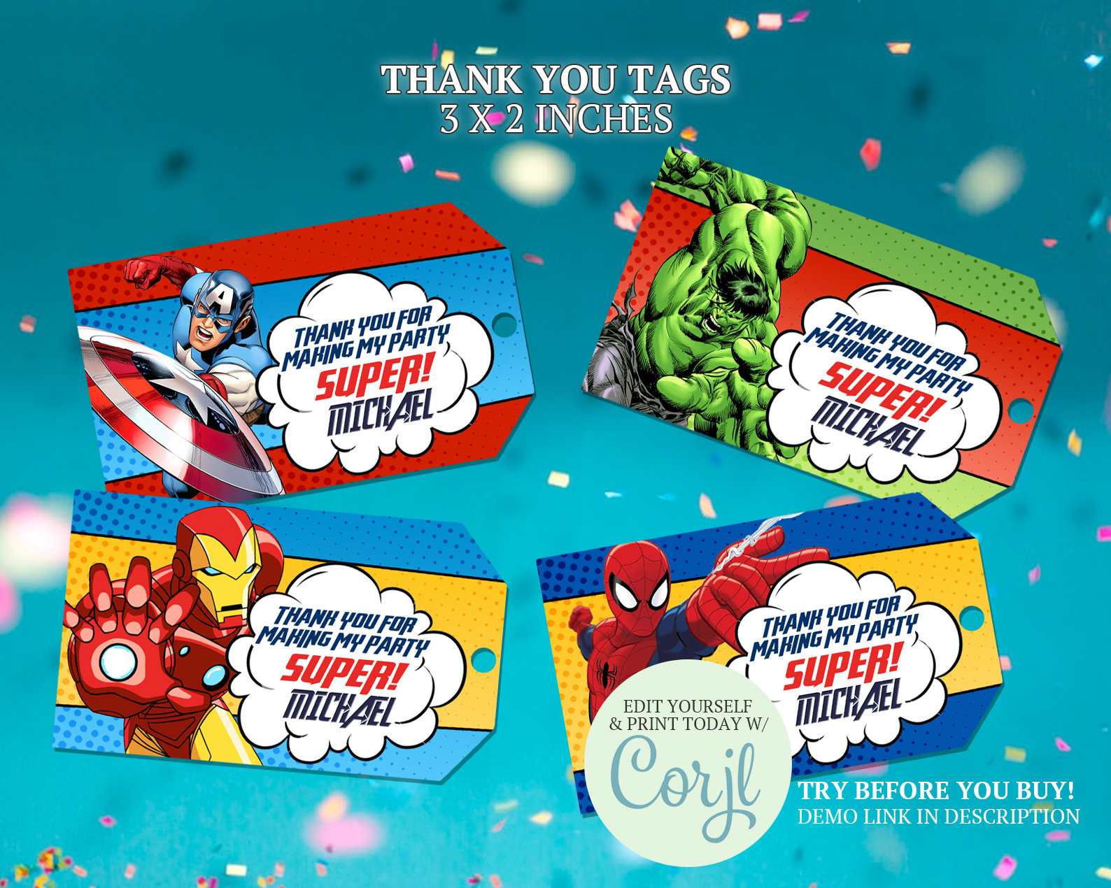 Avengers Thank You Tags: Superheld Geburtstag Gastgeschenke intended for Avengers Thank You Cards Printable