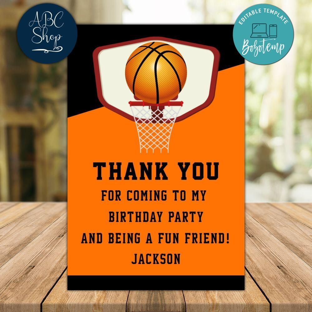 Basketball Thank You Card Customizable Template Instant Download within Basketball Thank You Cards Printable