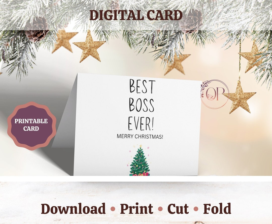 Best Boss Ever Christmas Card, Printable Colleague Holiday Card in Printable Christmas Card For Boss