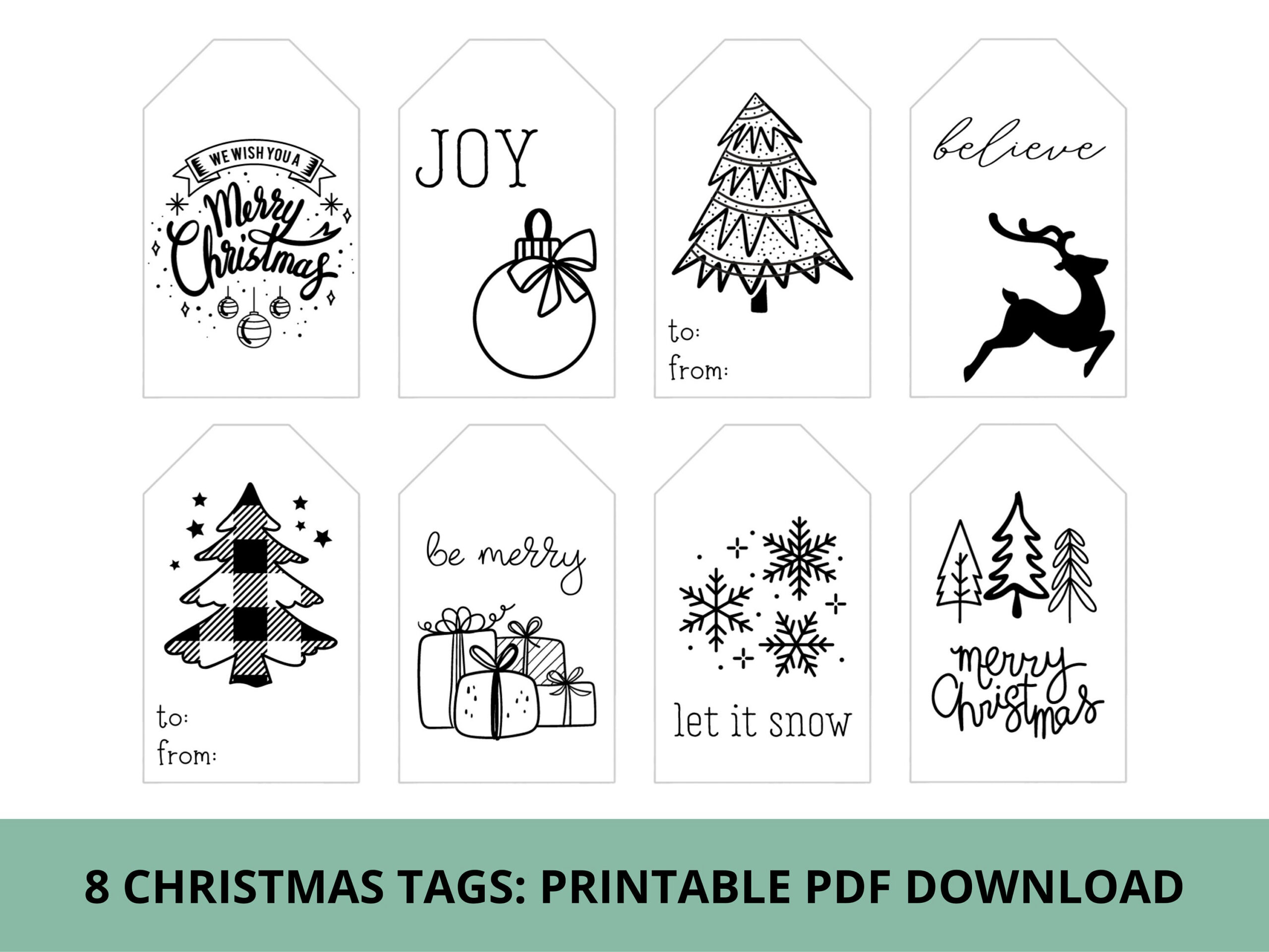 Black And White Christmas Gift Tags &amp;amp; Treat Tags | Printable Pdf intended for Simple Printable Christmas Tags Black and White